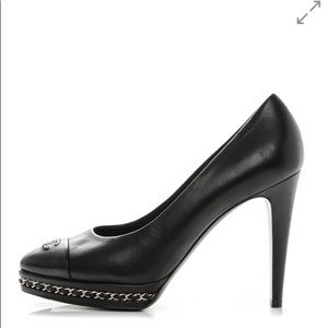 CHANEL Calfskin Platform Chain Pumps, 37.5